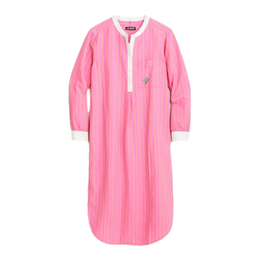 J. Crew Palm Tree Tropical Cotton-linen Cover Up Shirtdress in Pink Stripe Small